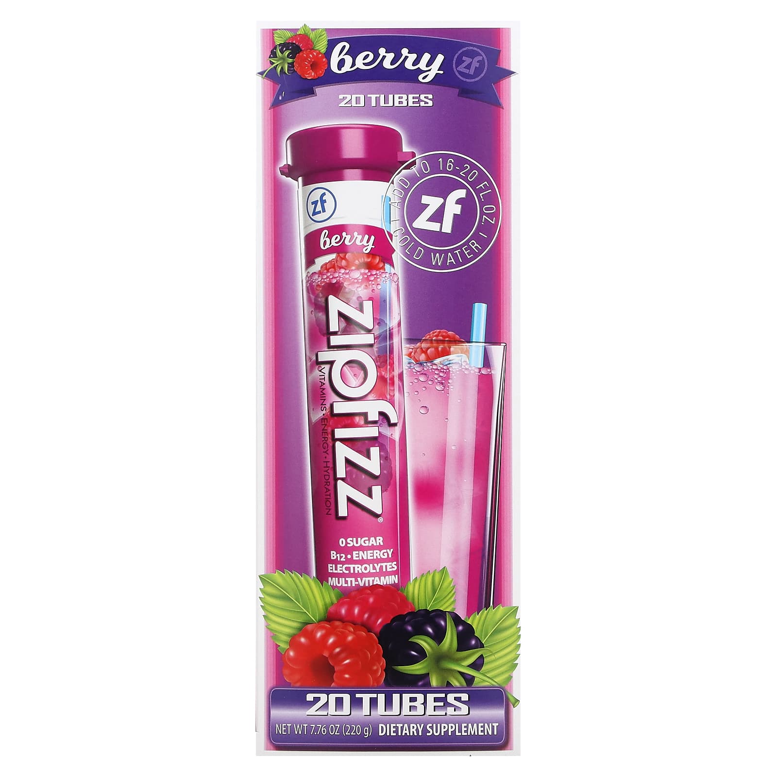 

Zipfizz, Energy Drink Mix, Berry, 20 Tubes, 0.39 oz (11 g) Each