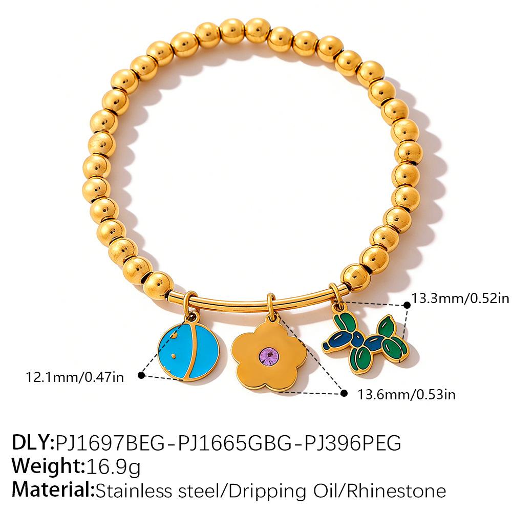 Seaside vacation wind cartoon bear flower DIY multi-pendant gold beaded bracelet summer versatile jewelry