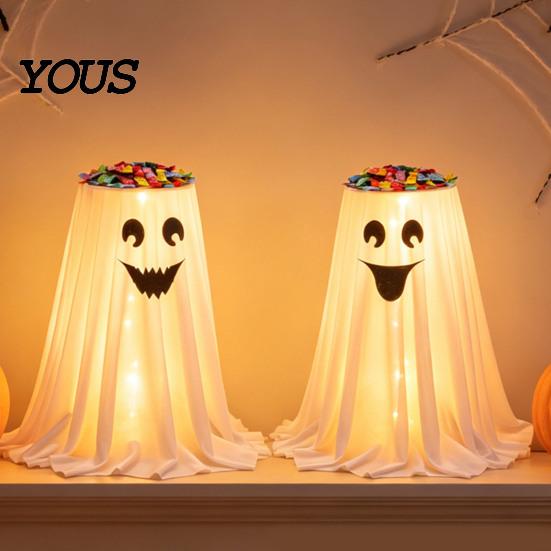 Reusable Party Accessory for Holiday Halloween Ghost Candy Bowl Stand with Remote Control, Large LED Lighted Indoor Decoration Supplies Cute