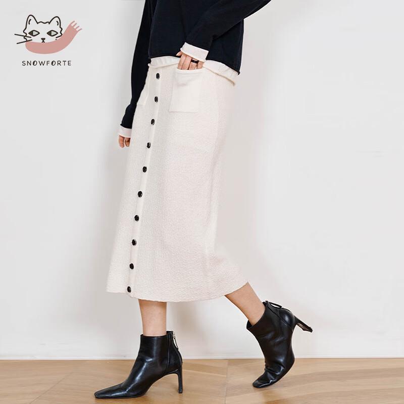 Snuofude Women s 100% Cashmere Knit Midi Skirt L