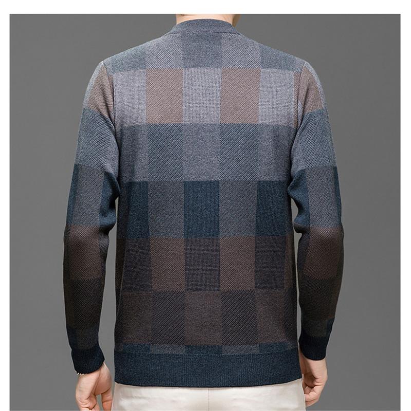 Men Crew Neck Jacquard Pullover Knitted Sweater Casual Bottoming Top For Middle Aged