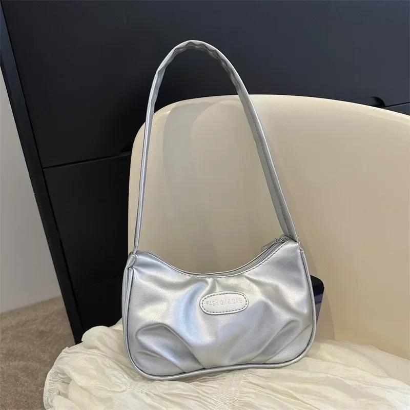 Women Solid Color PU Crescent Crossbody Bag Zipper Closure N-Detachable Strap Carry Phe Lipstick Wallet Compact Essentials