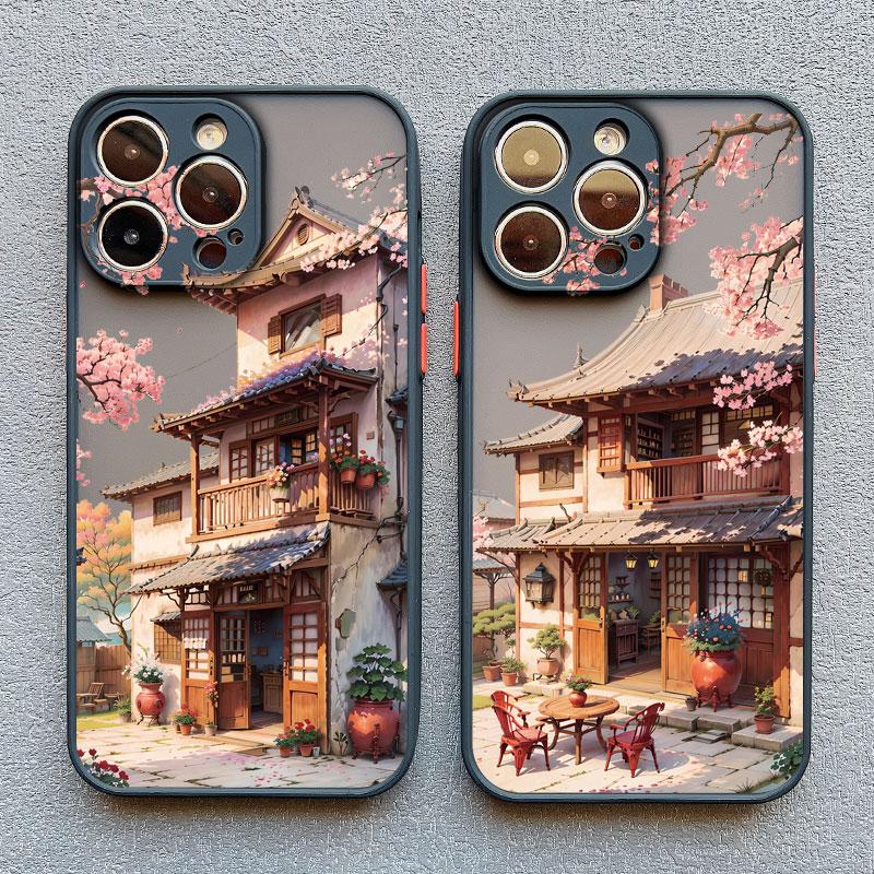 Vintage Oil Painting House Phone Case For iPhone 16 15 7 8 Plus SE2 XR XS X 11 13 12 Pro MAX Mini 14 Pro Max Flower Cover