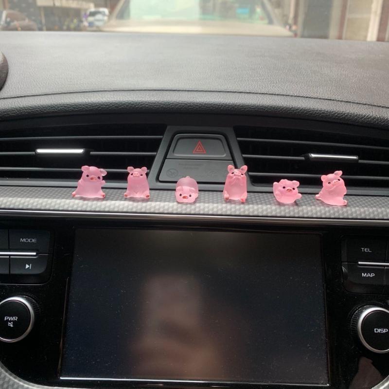 6 Stück niedliche Cartoon-Schwein-Auto-Ornamente, Auto-Innendekoration, Dekorationszubehör