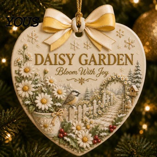 Seasonal Home Holiday Ornaments Heart Shape Christmas Ornament, Sunflower/Lavender/Wildflower Garden Acrylic Hanging Decoration, for Party Xmas