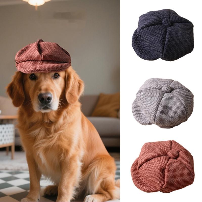Breathable Pet Beret Hat For Costume Event Adjustable Drawstrings Dog Cats Headwears Cosplay Party Celebration Essential