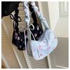 Women's Bags 2026 Summer Canvas Pleated Handbags Armpit Bag Korean Floral Bow Printed Zipper Tote Bag Female Small Shoulder Bag