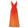 Plus Size Women V Neck Sexy High Waist Gradient Pleated Long Evening Dress
