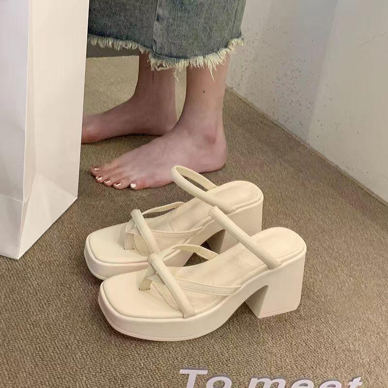 

Fashion high sense pinch foot flip-flops cool slippers women summer wear thick heel thick sole open toe Internet celebrity high heel sandals women 39