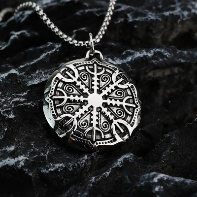 Vintage Solid Stainless Steel Compass Rune Pendant Necklace For Men
