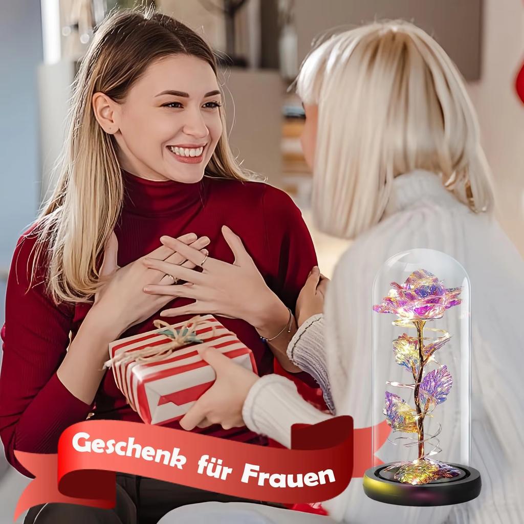 Artificial Rose LED Light Aluminum Glass Eternal Flower Party Supplies Simulation Decoration Anniversary Christmas Women's Gifts