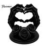 Spooky Tabletop Figurines 3D Printed Heart Shape Skeleton Hand Ornament, Gothic Rose Skull Statue Aesthetic Room Decor for Home Decor, Unique