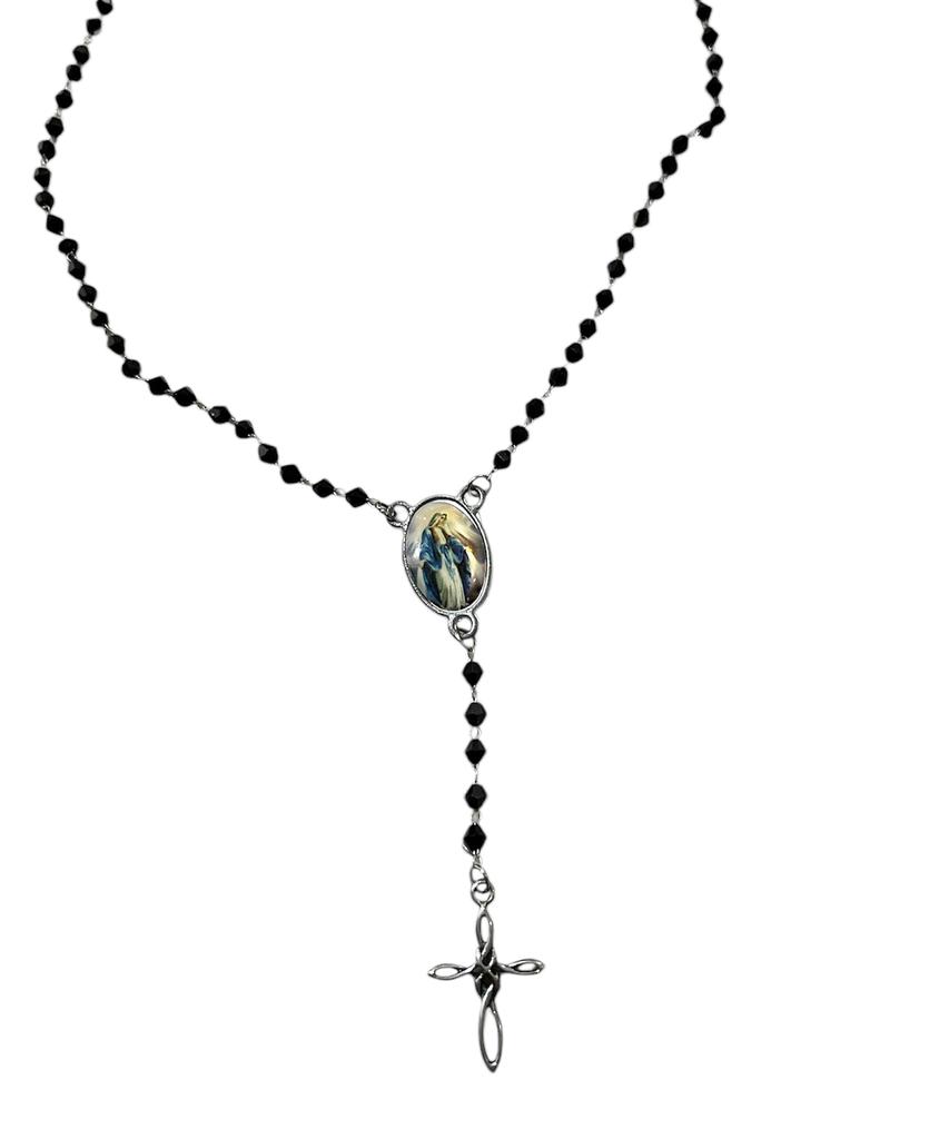 Sk8Er Rock Black Beads Chain Rosary Necklace