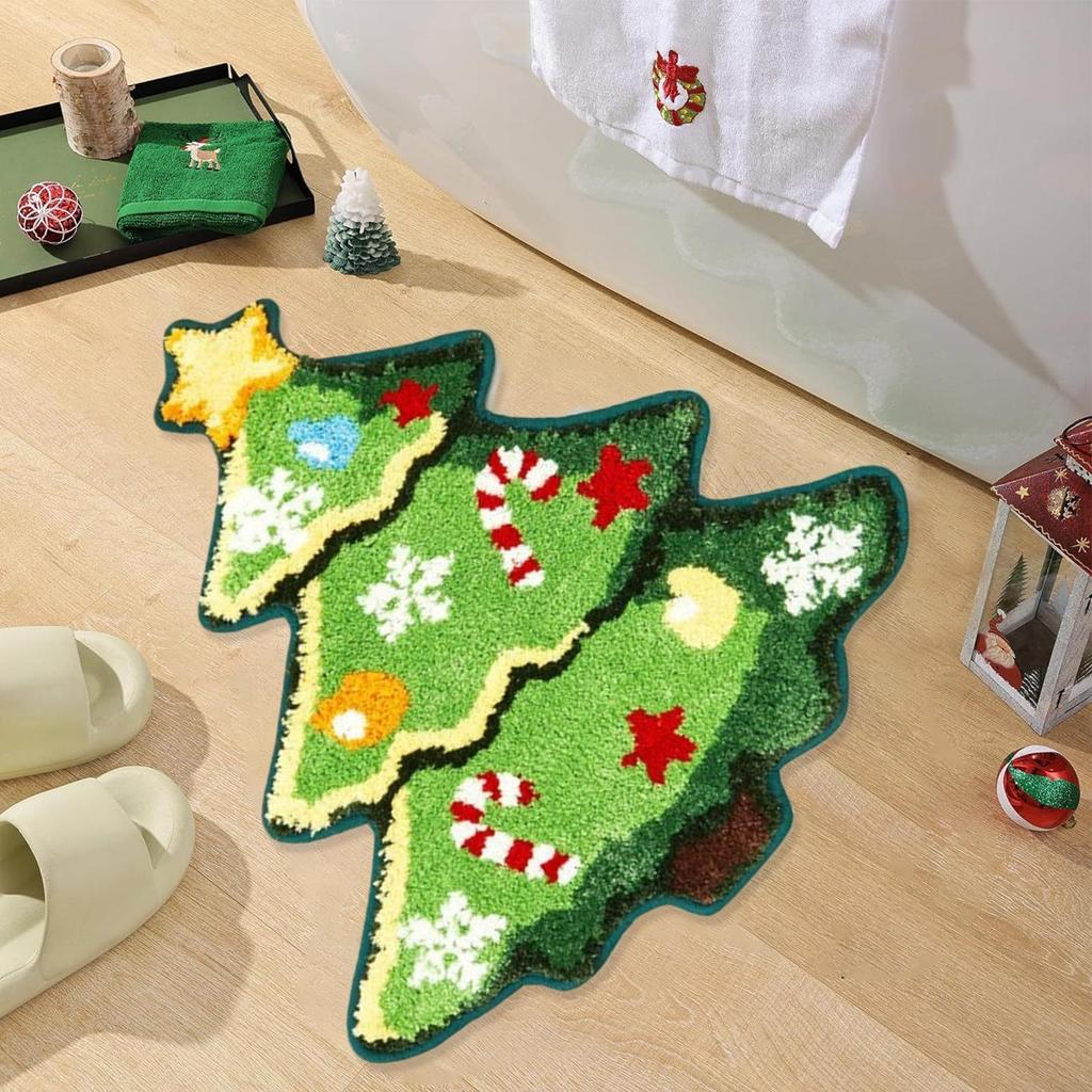 Christmas Mat Christmas Tree Bath Mat Non-slip Cartoon Tree Design Pad Washable Cute Holiday Decor For Front Door Floor Shower