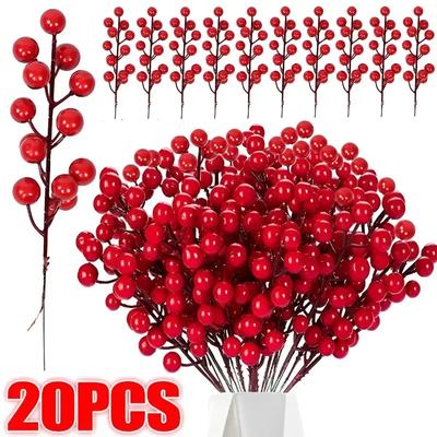 Artificial Berries Christmas Decoration Red Berry Branches for Xmas Tree Party Home Table Ornaments Red Fruit Wreath DIY Gift