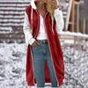 Cappotto con cappuccio e tasca in peluche bifacciale, tinta unita, lunghezza media, maniche patchwork, da donna