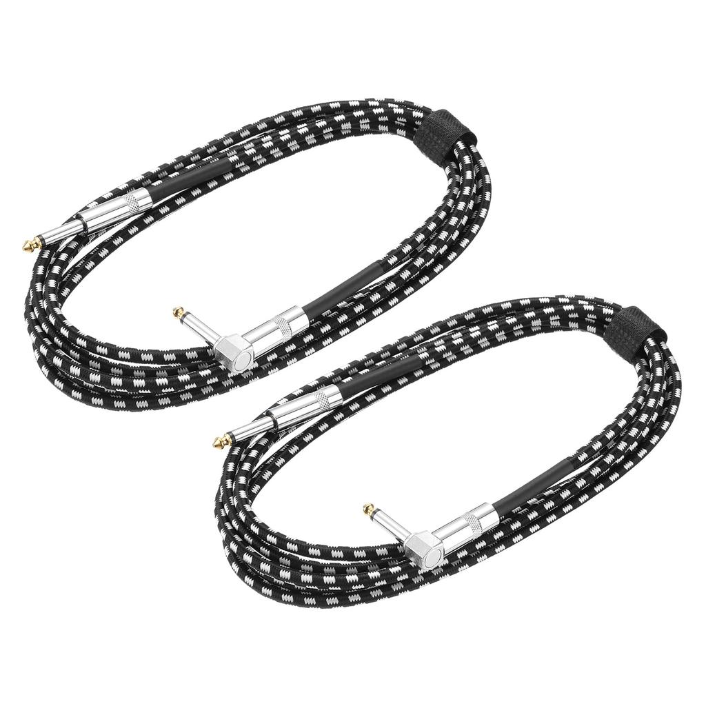 Uxcell 2-Piece Guitar Instrument Cable, 10 Feet, 14" To 14" 6.35mm Straight To Right-Angle Jack Stereo Audio Interconnect Cord, Balanced Line for