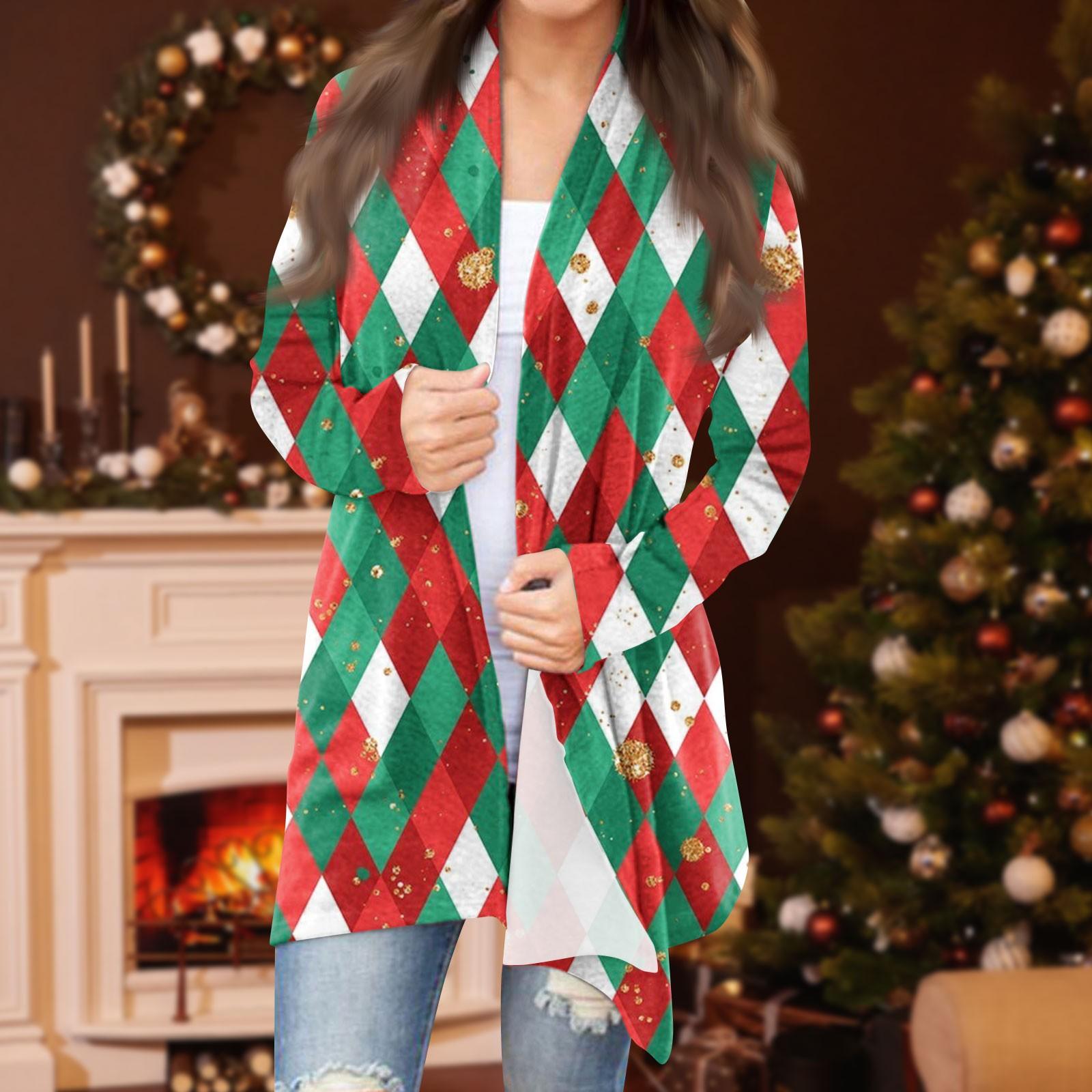 

Женская модная повседневная куртка-кардиган средней длины с рождественским принтом XXXXXL красный