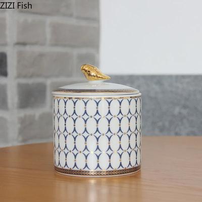 Ceramic Storage Jar with Lids Gold Plated Candle Cup Cotton Swab Storage Tank Fragrance Cups Cosmetic Containers Desk Decoration