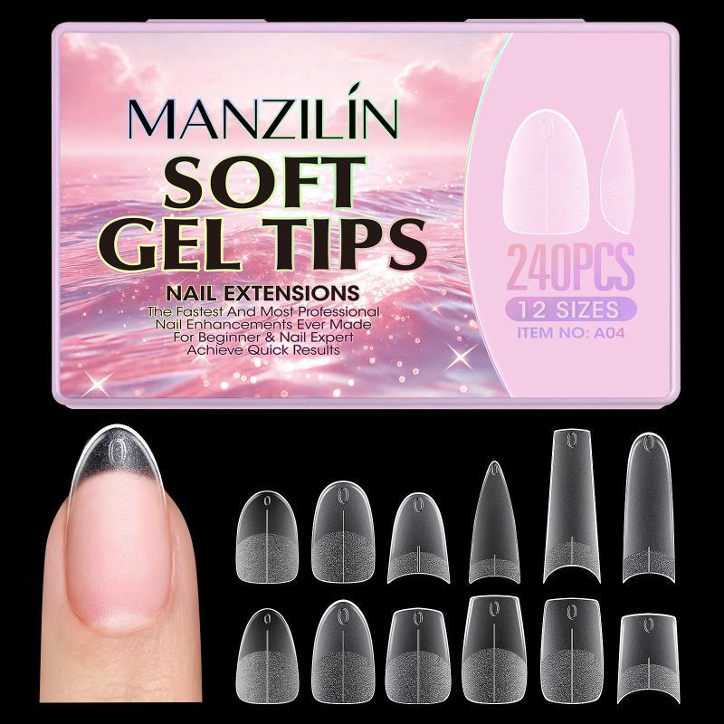 240Pcs Short Almond Soft Gel X Nail Tips Full Cover Coffin Stiletto Frosted Matte Fake Nails Press On Nails Diy Salon Manicure