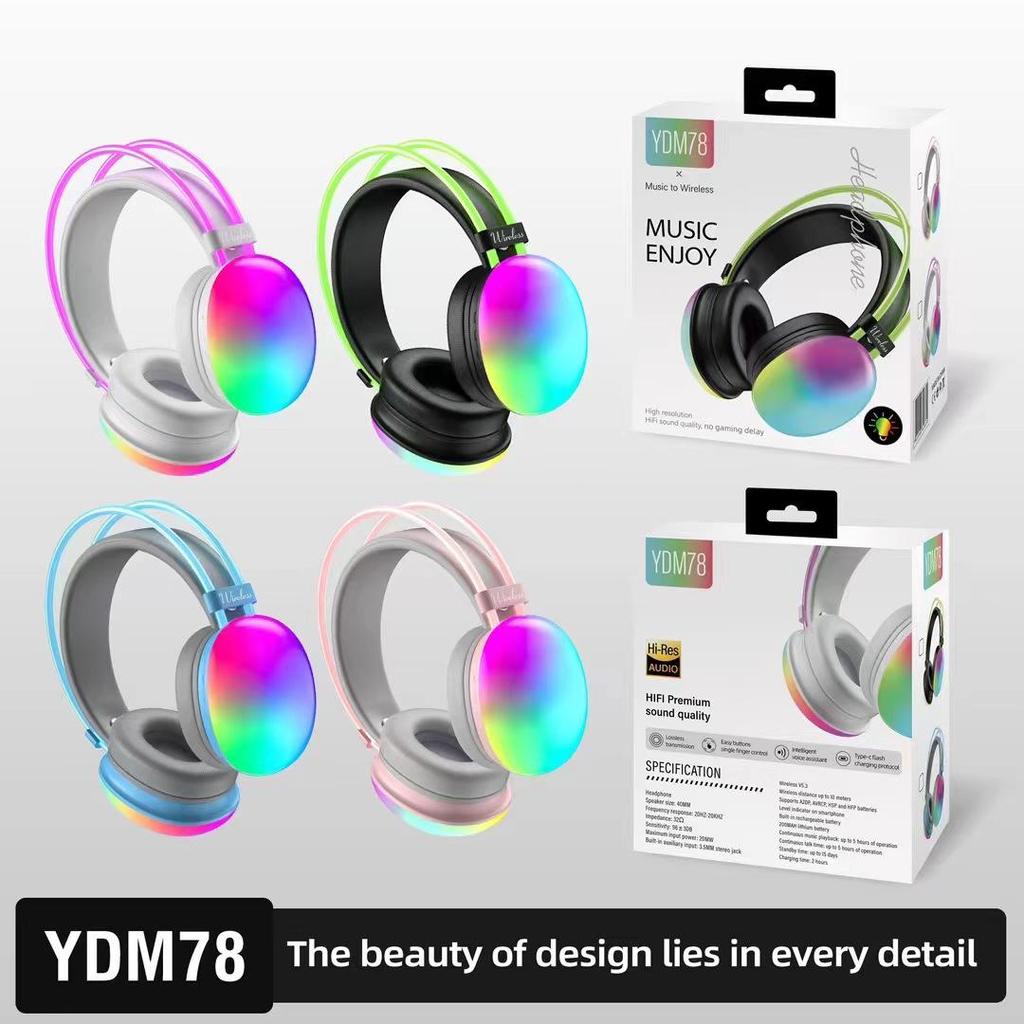 2025 YDM78 Over-Ear Bluetooth Headphones with RGB Lighting & Long Battery Life