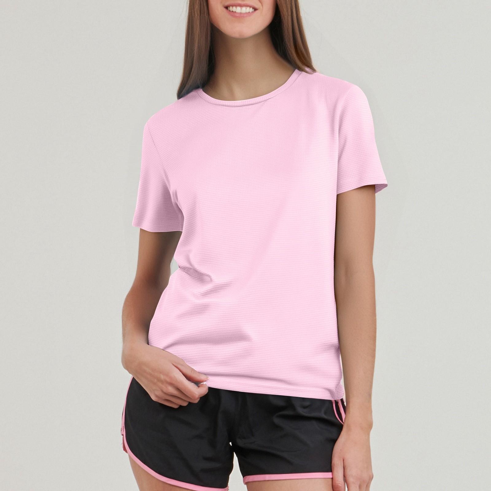

Женская повседневная однотонная спортивная быстросохнущая одежда для фитнеса с короткими рукавами футболка M розовый