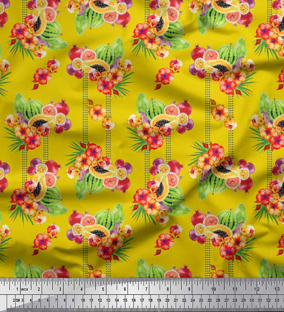 

Soimoi Японія Креп Сатин Тканина Квіти та мікс Фрукти Принти на тканині метр 42 дюйма 42 Inch Wide - Poly Crepe жовтий