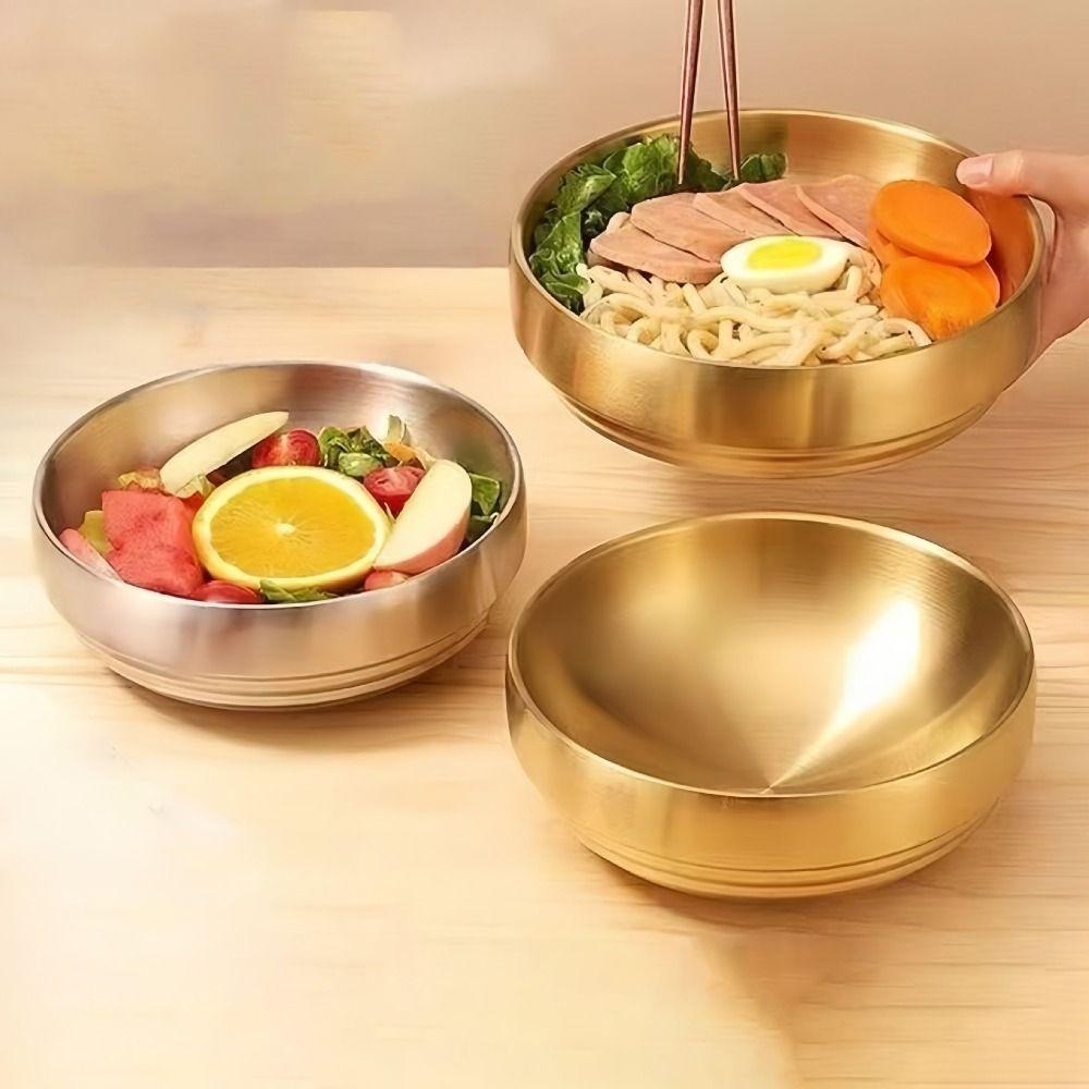 Anti-scald Korean Stainless Steel Bowl Double Layer Soup Bowls Cold Noodles Bowl  Restaurant