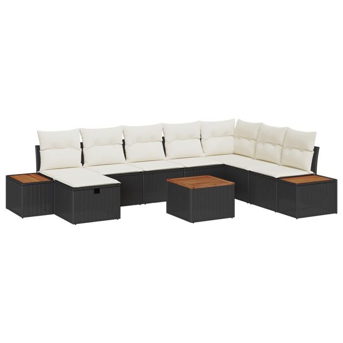 VidaXL Ensemble de canapé de jardin 9 pièces avec coussins noir en rotin synthétique 3359659