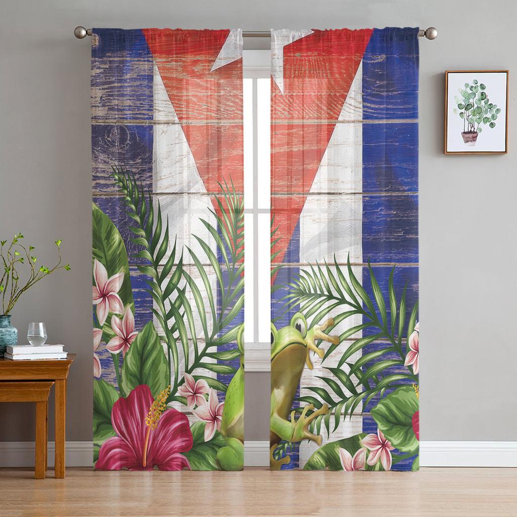 Cartoon Cute Frog Prince Kawaii Sheer Curtain for Living Room Bedroom Voile Drape Kitchen Window Tulle Curtains Home Essentials