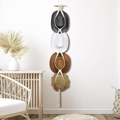 Yousheng Cotton Rope Hat Organizer Rack Bohemia Handmade Woven Wall Hanging Tapestry Wide Brim Cap Storage Holder Display Rack Decoration