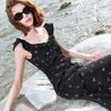 SanCai 2026 Spring Ruffle A-Line Polka Dot Long Dress