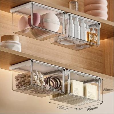 Transparent Pull-Out Storage Drawer Wall-Mounted Under The Mirror Cabinet Drawer Style Storage Box No-Punching Installation