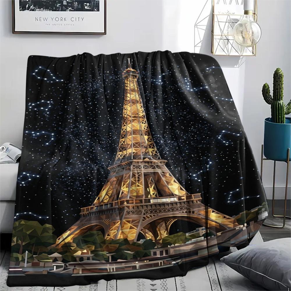 Paris Eiffel Tower Print Flannel Blanket, High quality Comfortable for All Seasons, Home Decor, Warmth and Comfort, Perfect for Christmas Gifts86