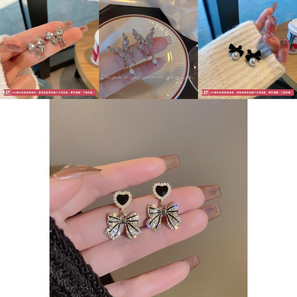 Trendy Butterfly Bow Earrings Pearl And Velvet High Fashion Ear Accessories