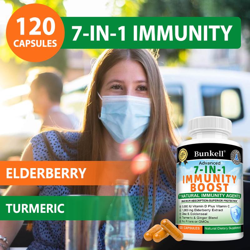 Elderberry Fruit Extract Dietary Supplement, With Vitamin C, D3, 120 Capsules Per Bottle