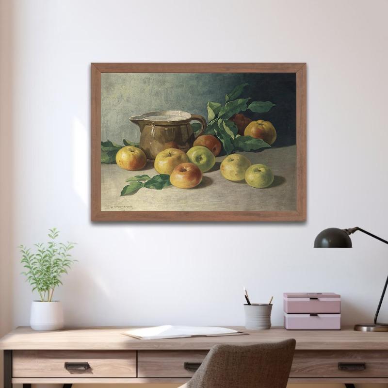 Poster Imprimeu Pânză Pictură de Perete Natură Moartă Fructe Piersici Măr Antic Rustic Vintage Decor Bucătărie Fermă de Țară