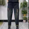 Damen Übergröße Elastischer Bund Stretch Denim Haremshose - Herbst/Winter Lässig und Stilvoll