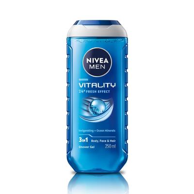 MEN Vitality Fresh Duschgel 250ml | 3-in-1 Körperwaschmittel für Gesicht, Haare & Körper | Ozeanmineral-Reiniger für täglich frische Haut