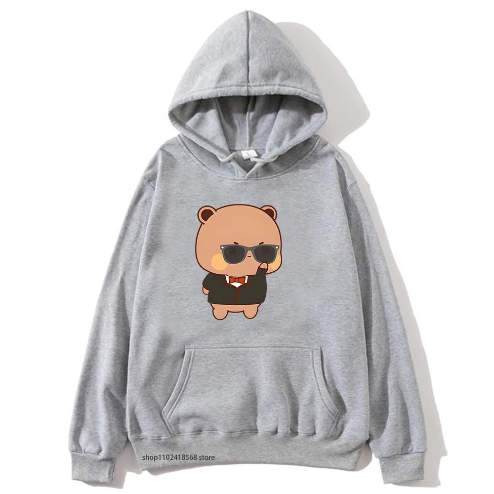 Red Flower From Panda BuBu To Bear DuDu Hoodie Cute Baby Bears Sweatshirts Couple Clothes Women's Streetwear