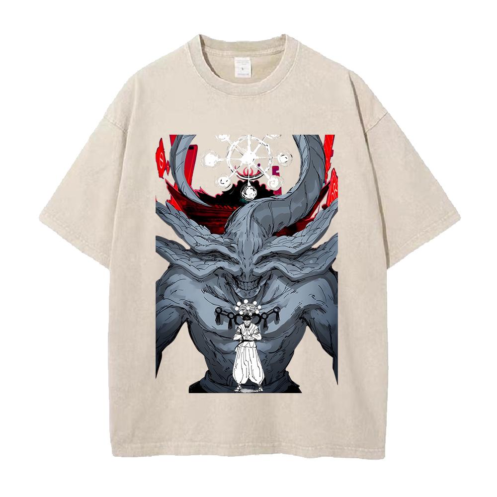 Anime Jujutsu Kaisen Ryomen Sukuna Mahoraga Printed Tee Men Women Washed Cotton T-shirts Retro T Shirt Harajuku Oversized Tshirt