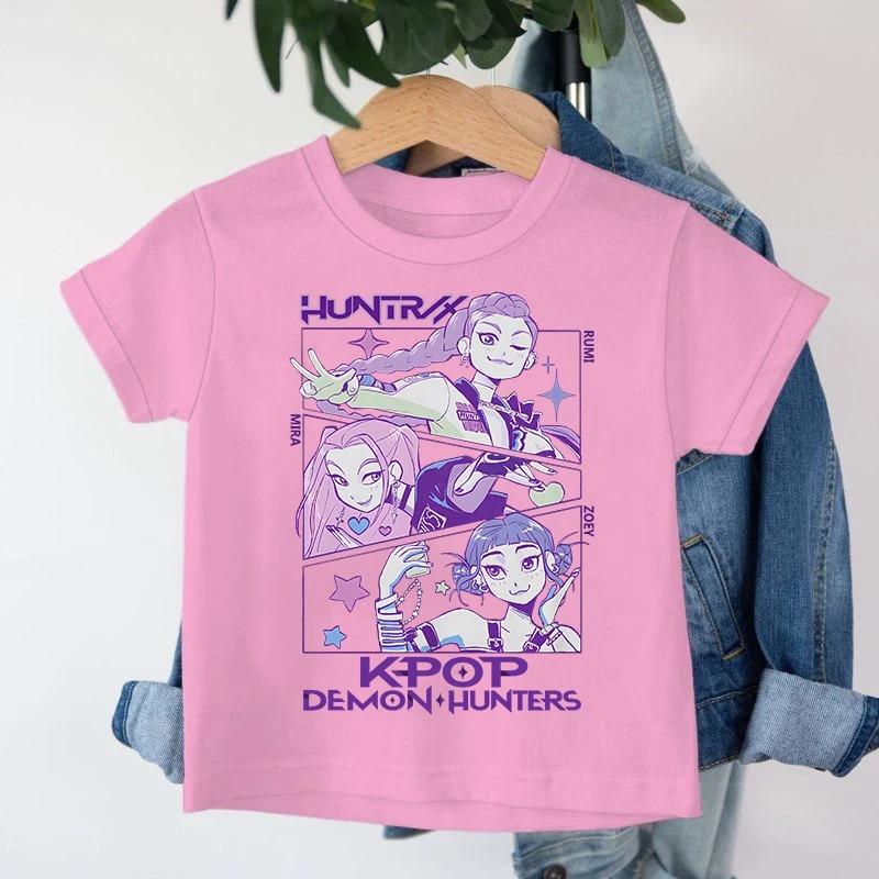 HUNTRX Anime Cartoon Mädchen Print Kinder T-Shirt | Japanischer Y2K Stil Unisex Kinder Baumwolle Lässig Kurzarm T-Shirt