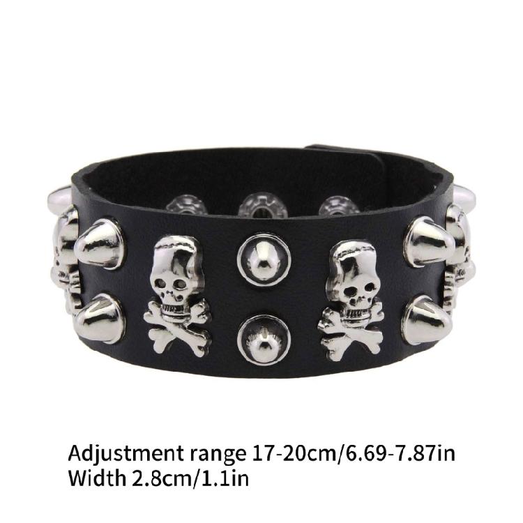 Unisex Punk Jewelry Pieces Featuring Wide Leather Band and Rebellious Skull Embellishments for Daily Wear