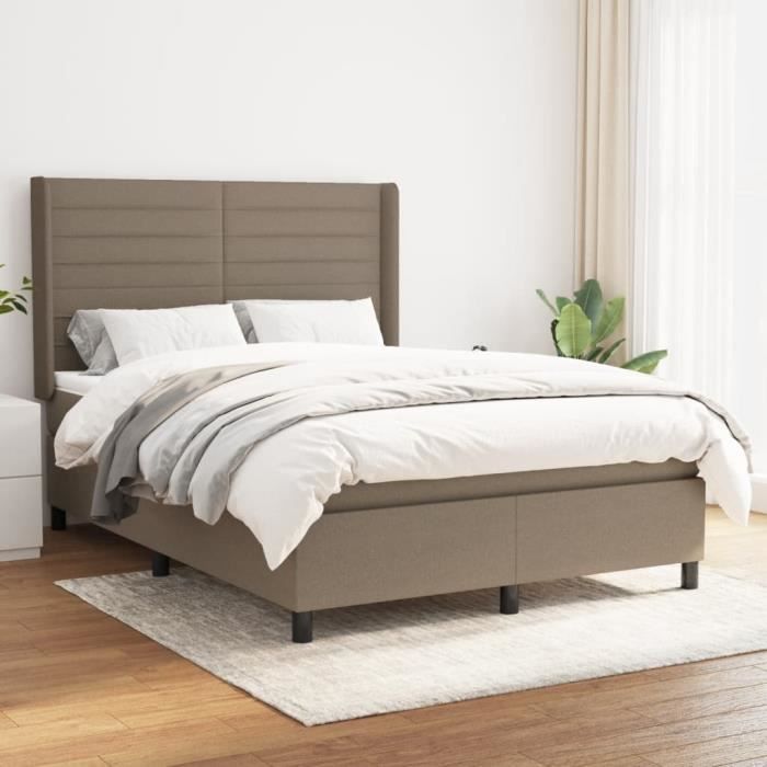 3131517 vidaXL Lit à sommier tapissier avec matelas Taupe 140x200 cm Tissu