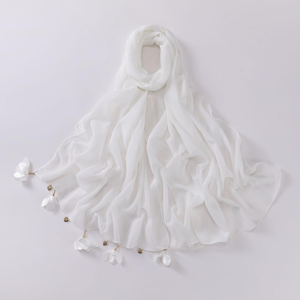 Handmade Alloy Love Flower Chiffon Hijab Beads Scarves Plain Shawls Women Sunscreen Headscarf Head Wrap Hijabs Ramadan Turban