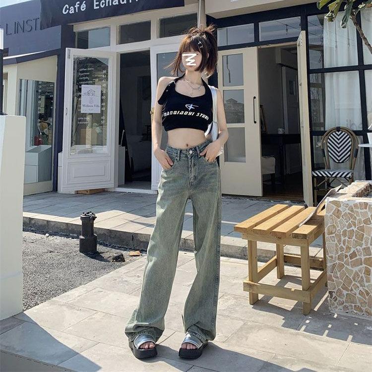 Comfortable Trailing Floor Big Size Wide Leg Jeans Women Spring Retro High Street Small Person Straight Trousers Jeans for Women Long Denim Pants