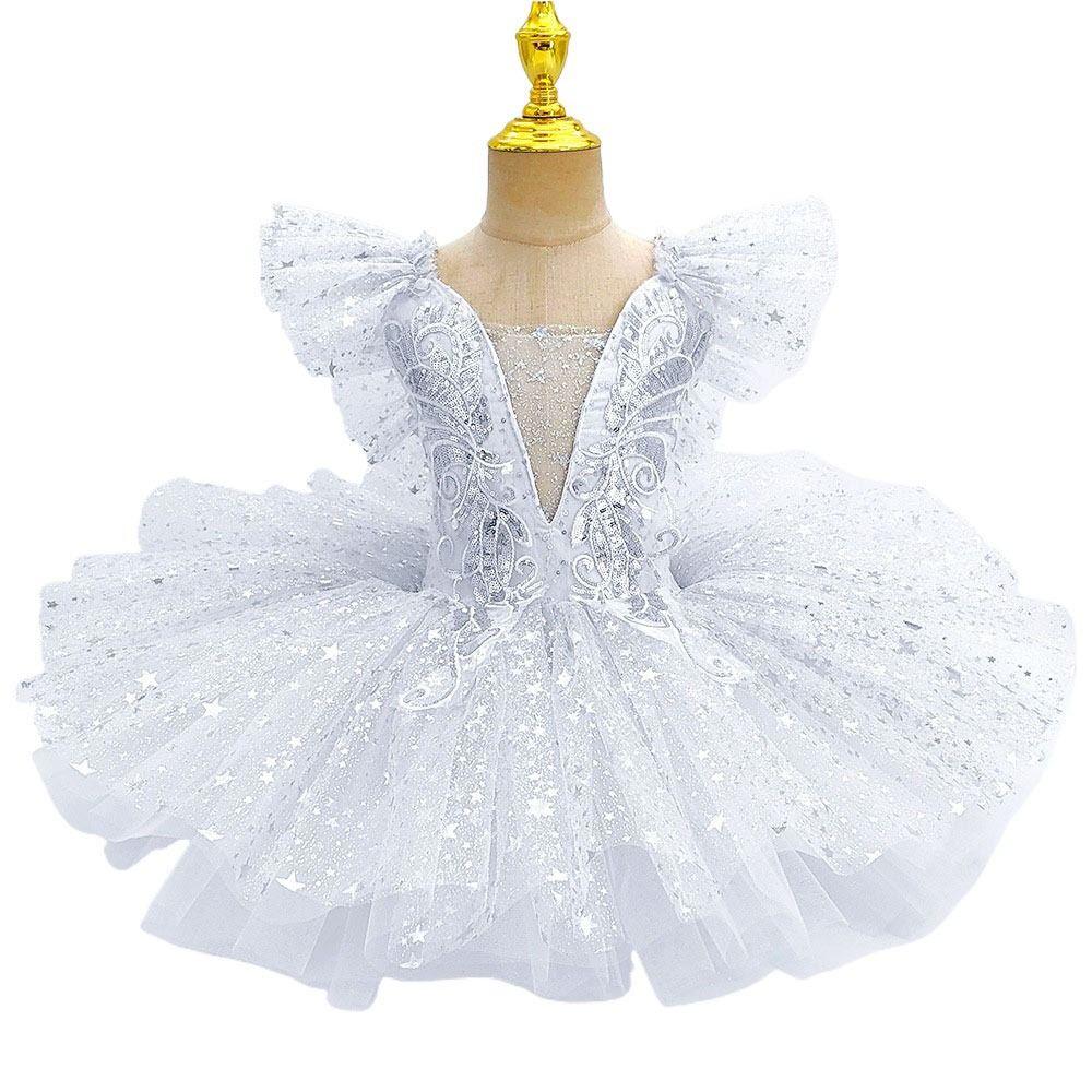 Tutu de Ballet Moderne Robe de Princesse Blanche Vêtements de Mode pour la Scène Enfants Filles