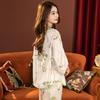 Da Vinci password pajamas women's pullover new Chinese style ice and snow silk seven-quarter sleeve silk loungewear set imitation silk