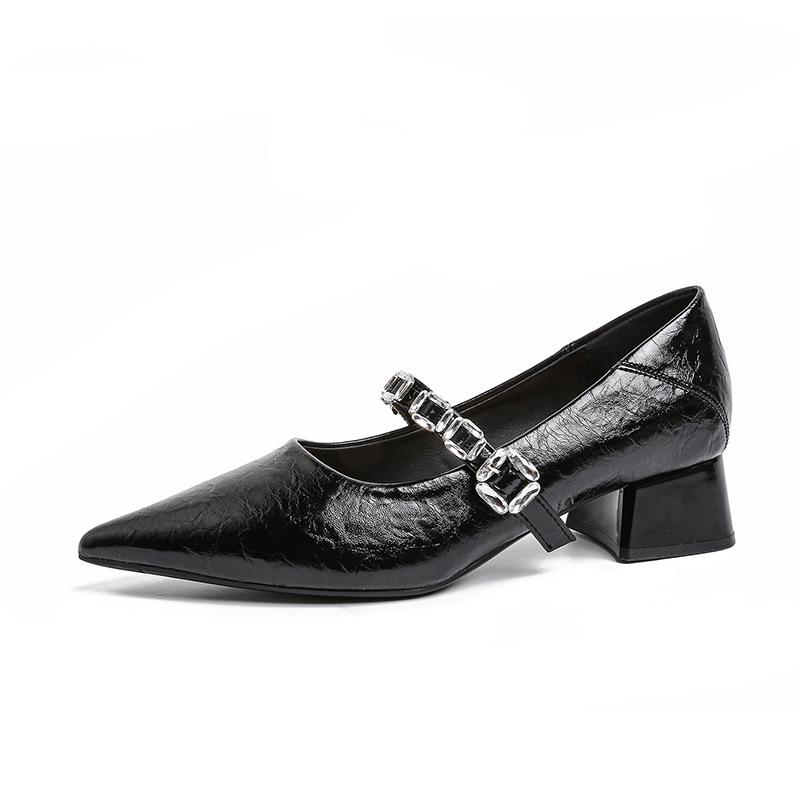 New Style Women s One-button Retro Versatile Pointed-toe Shoes 35 чёрный