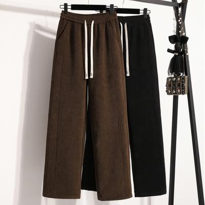 DIMANAF 2025 Übergröße Lange Hosen Verdickt Damen Elastisch Locker Hohe Taille Einfarbig Locker Lässig Basis Hosen Haremshosen 5XL